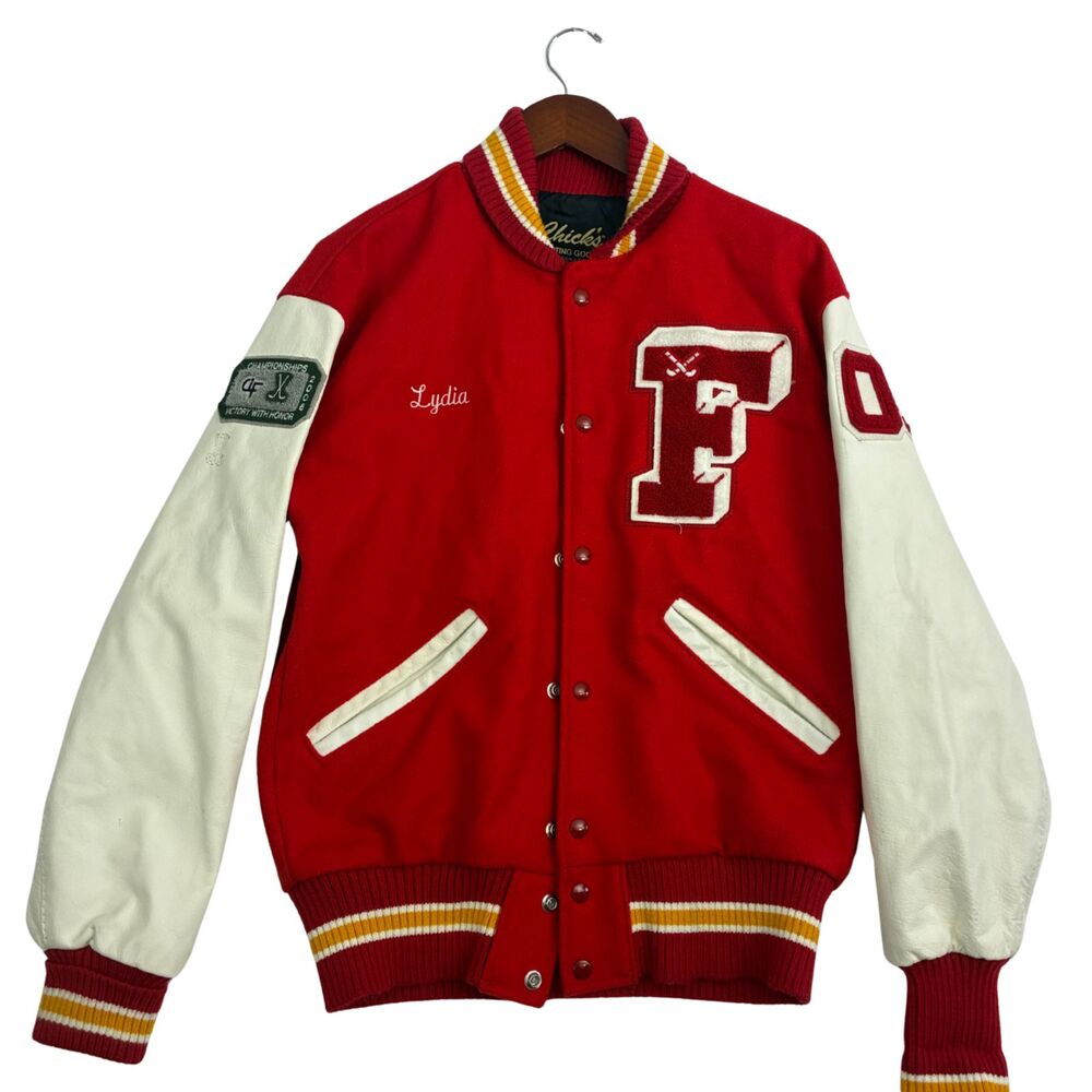 Chick's Sporting Goods DeLong Varsity Jacket Red Leather Sleeves Letterman S